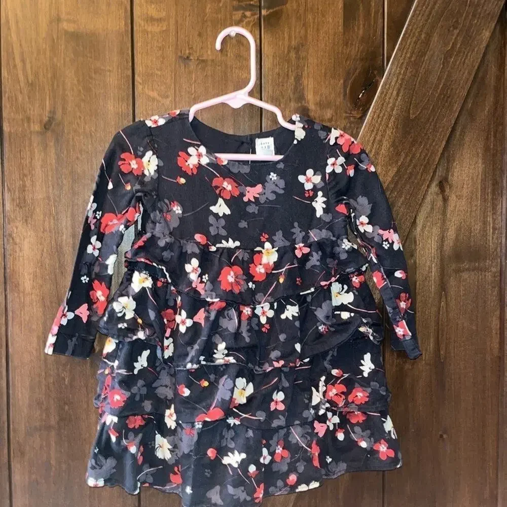 GAP Toddler Girls Dress 2T Navy Ruffles Long Sleeve Floral Spring Boho Country